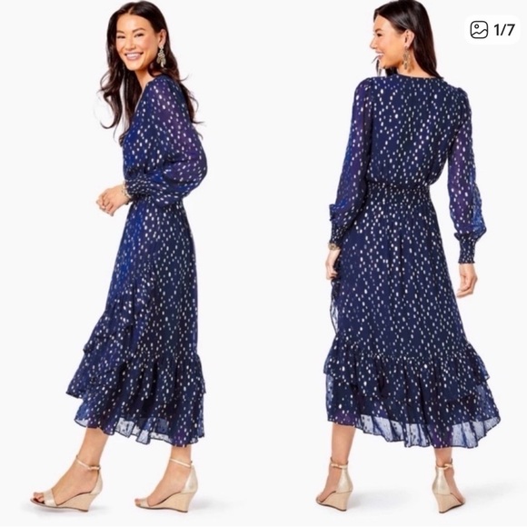 Lilly Pulitzer Dresses & Skirts - Lilly Pulitzer Dress Cristiana Midi Low Tide NavyMetallic Dobby size 12